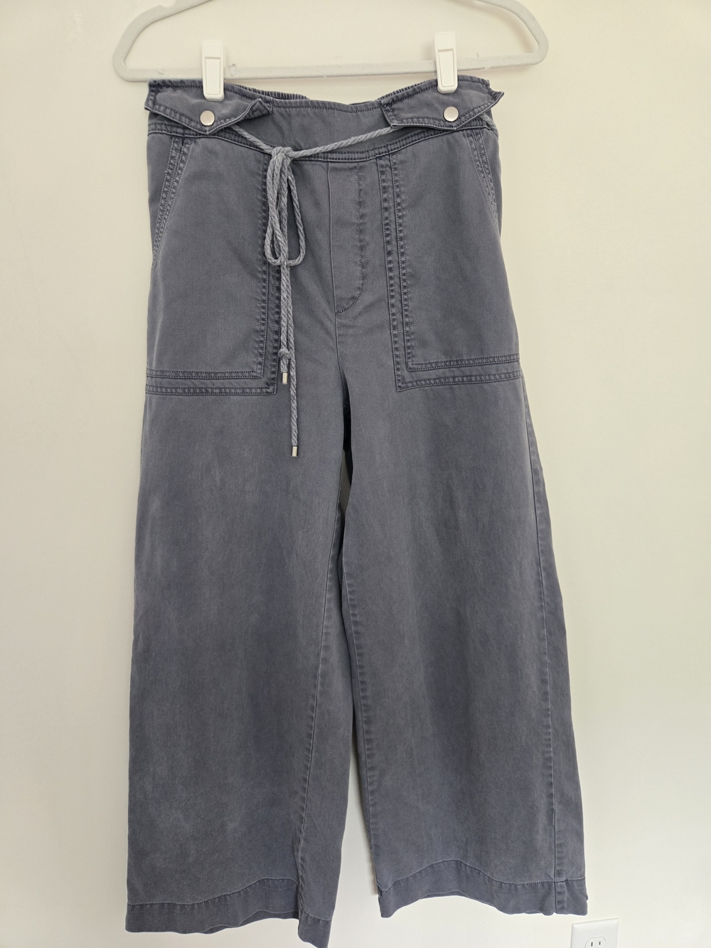 Joie Blue/Gray Wide Leg High Rise Tie Pants Normcore Minimalist Fall Medium